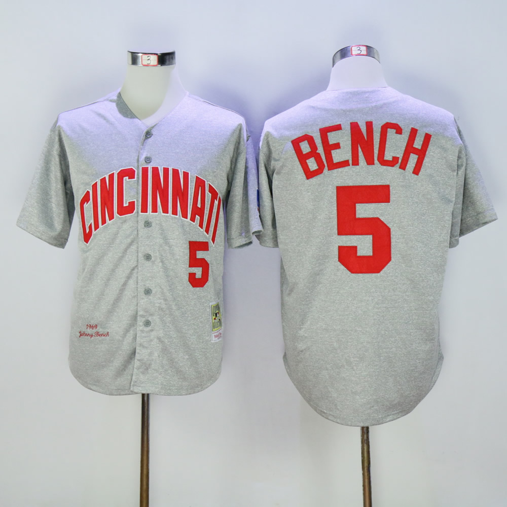 Men MLB Cincinnati Reds 5 Bench Grey Throwback 1969 jerseys